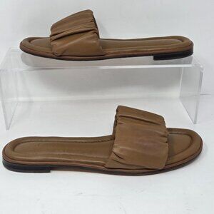 J. CREW Menorca Scrunchie-Strap Slides Women’s 9.5 Leather Brown Cognac Ruched